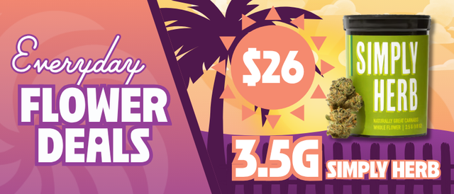 Cannabis Promo, Cannabis Sales, Cannabis Discounts, Cannabis on Sale, $26 Simply Herb 3.5G Flower