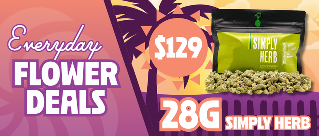 Cannabis Promo, Cannabis Sales, Cannabis Discounts, Cannabis on Sale, $129 Simply Herb 28G Smalls