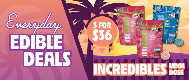 Cannabis Promo, Cannabis Sales, Cannabis Discounts, Cannabis on Sale, 3 for $36 Incredible Mega Dose Edibles