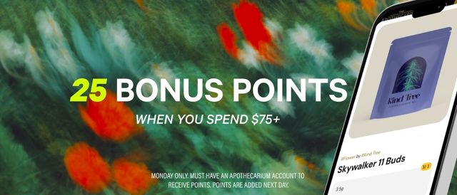 Cannabis Promo, Cannabis Sales, Cannabis Discounts, Cannabis on Sale, 25 Additional Points When You Spend $75+