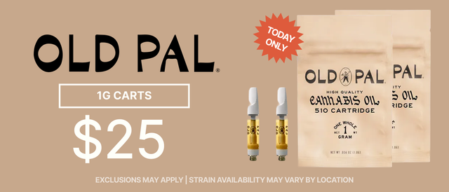 Cannabis Promo, Cannabis Sales, Cannabis Discounts, Cannabis on Sale, Old Pal 1G Carts $25 - TODAY ONLY!