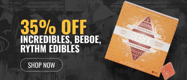 Cannabis Promo, Cannabis Sales, Cannabis Discounts, Cannabis on Sale, 35% off Incredibles, Beboe, Rythm Edibles
