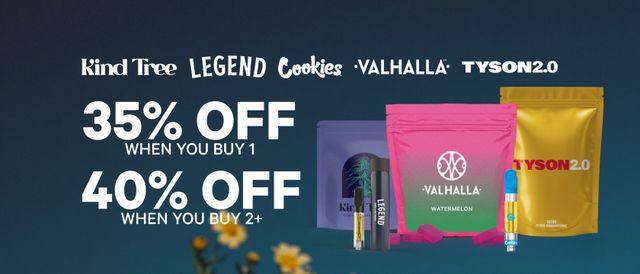 Cannabis Promo, Cannabis Sales, Cannabis Discounts, Cannabis on Sale, 35% Off 1 Item, 40% Off 2+ Items