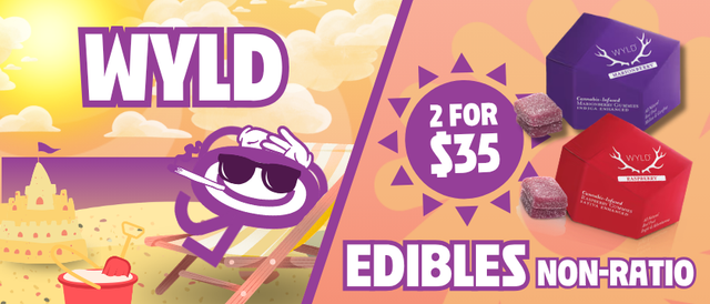 Cannabis Promo, Cannabis Sales, Cannabis Discounts, Cannabis on Sale, 2 for $35 Wyld Non-Ratio Edibles