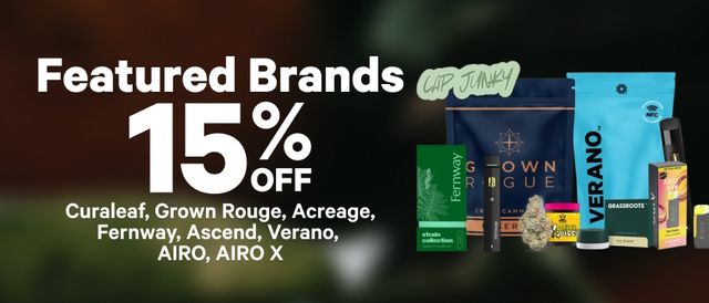 Cannabis Promo, Cannabis Sales, Cannabis Discounts, Cannabis on Sale, 15% Off Featured Brands