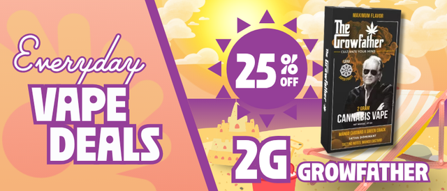 Cannabis Promo, Cannabis Sales, Cannabis Discounts, Cannabis on Sale, 25% Off The Growfather 2G Disposables