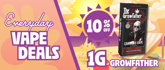 Cannabis Promo, Cannabis Sales, Cannabis Discounts, Cannabis on Sale, 10% Off The Growfather 1G Disposables