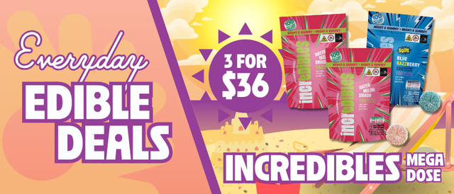 Cannabis Promo, Cannabis Sales, Cannabis Discounts, Cannabis on Sale, 3 for $36 Incredible Mega Dose Edibles