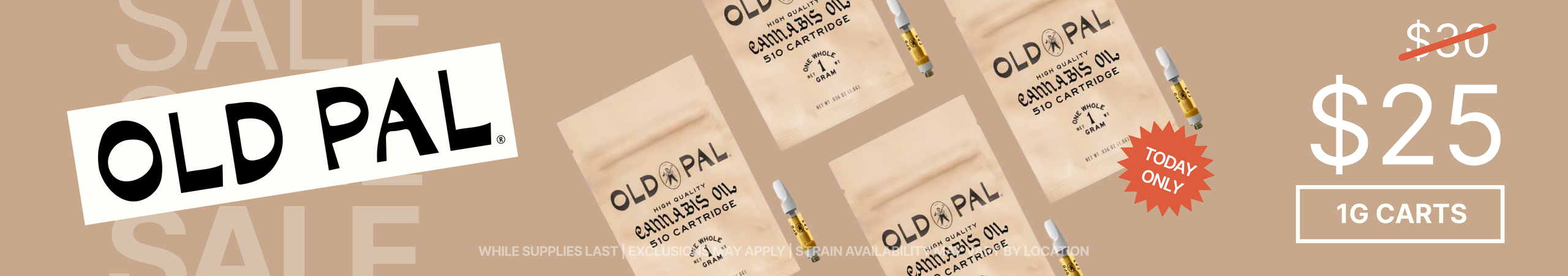 Cannabis Promo, Cannabis Sales, Cannabis Discounts, Cannabis on Sale, Old Pal 1G Carts $25 - TODAY ONLY!