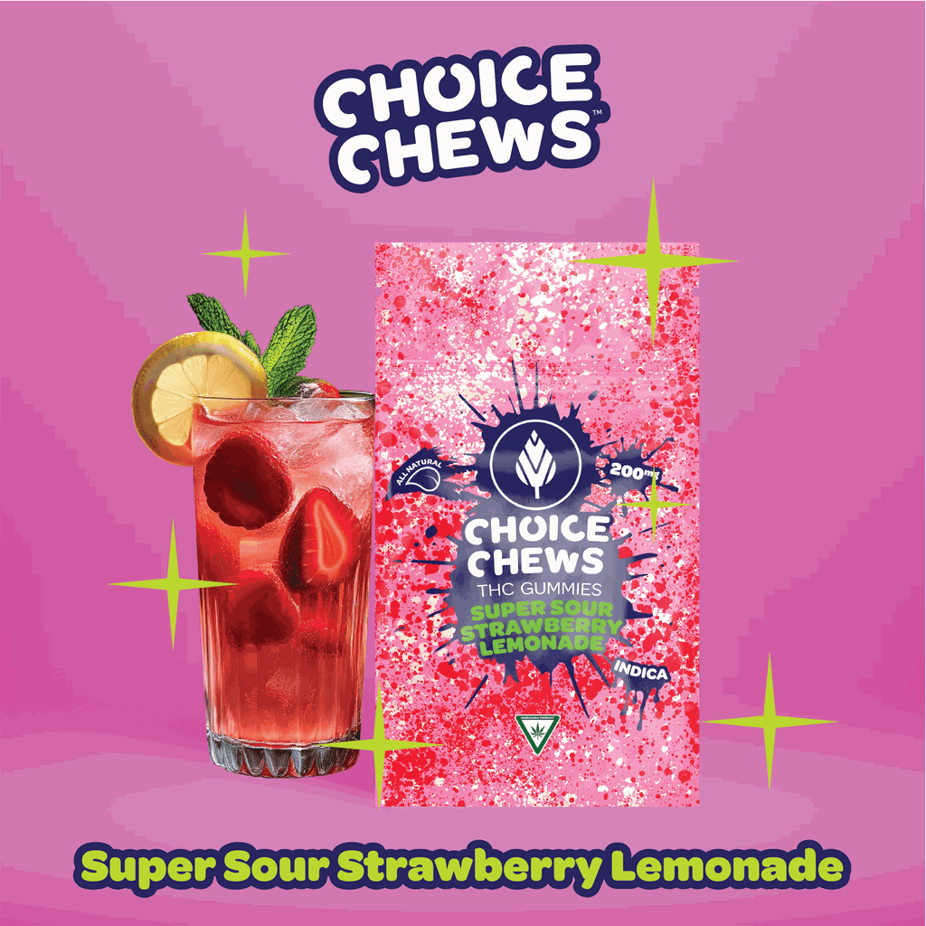 Choice Chews Super Sour Strawberry Lemonade Soft Candy Edible, 200mg, 10pk
