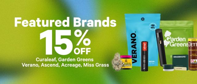 Cannabis Promo, Cannabis Sales, Cannabis Discounts, Cannabis on Sale, 15% Off Featured Brands