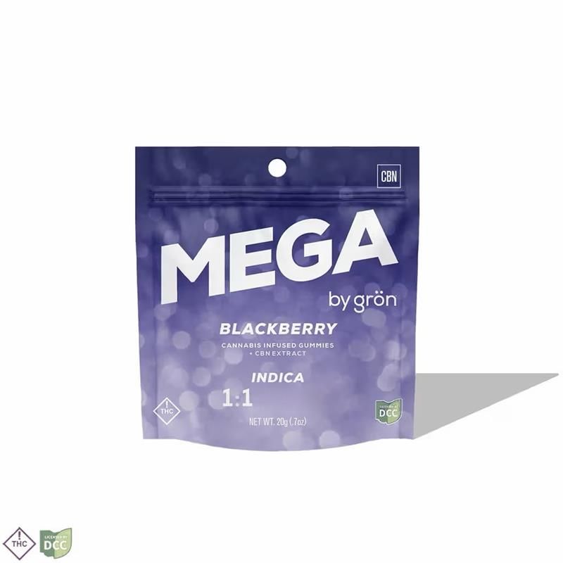 Gron Blackberry Mega 1:1 THC:CBN Gummy Candy Edible, 500mg, 10pk