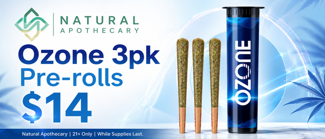 Cannabis Promo, Cannabis Sales, Cannabis Discounts, Cannabis on Sale, Ozone 3pk Pre-Rolls $14!