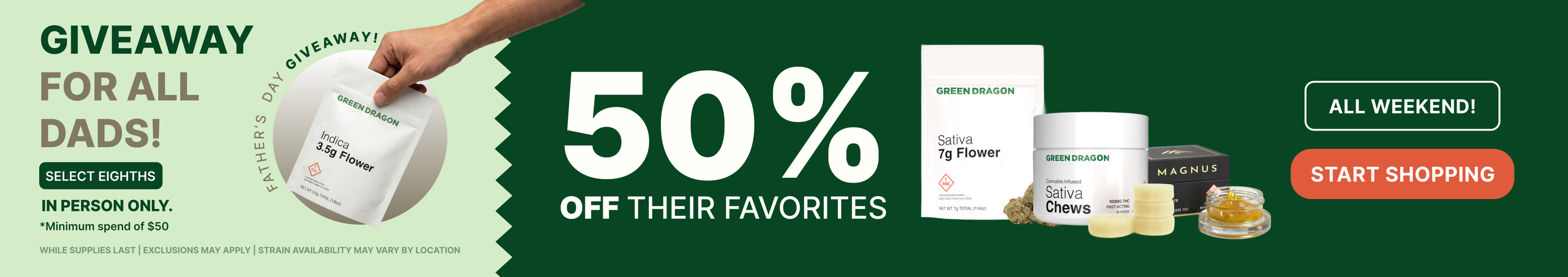 Cannabis Promo, Cannabis Sales, Cannabis Discounts, Cannabis on Sale, FATHER'S DAY SPECIAL: 50% OFF SELECT PRODUCTS!