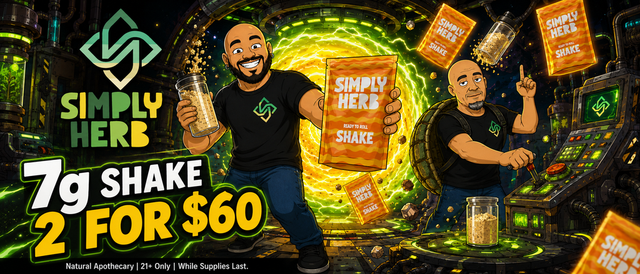 Cannabis Promo, Cannabis Sales, Cannabis Discounts, Cannabis on Sale, Simply Herb 7g Shake 2 for $60!