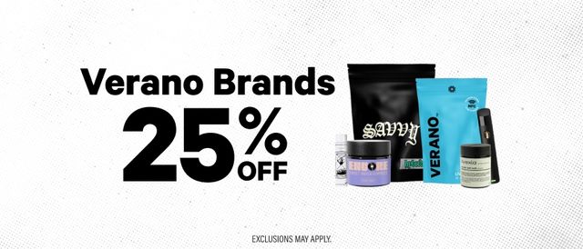 Cannabis Promo, Cannabis Sales, Cannabis Discounts, Cannabis on Sale, 25% Off Verano Brands