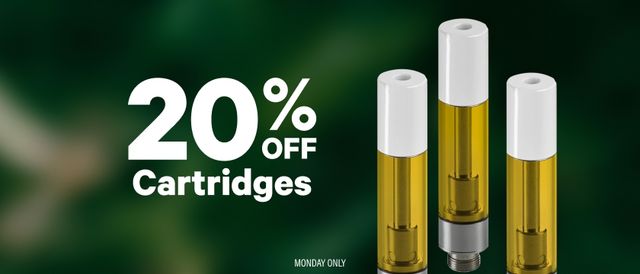 Cannabis Promo, Cannabis Sales, Cannabis Discounts, Cannabis on Sale, 20% Off Cartridges