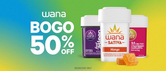 Cannabis Promo, Cannabis Sales, Cannabis Discounts, Cannabis on Sale, BOGO 50% Off Wana