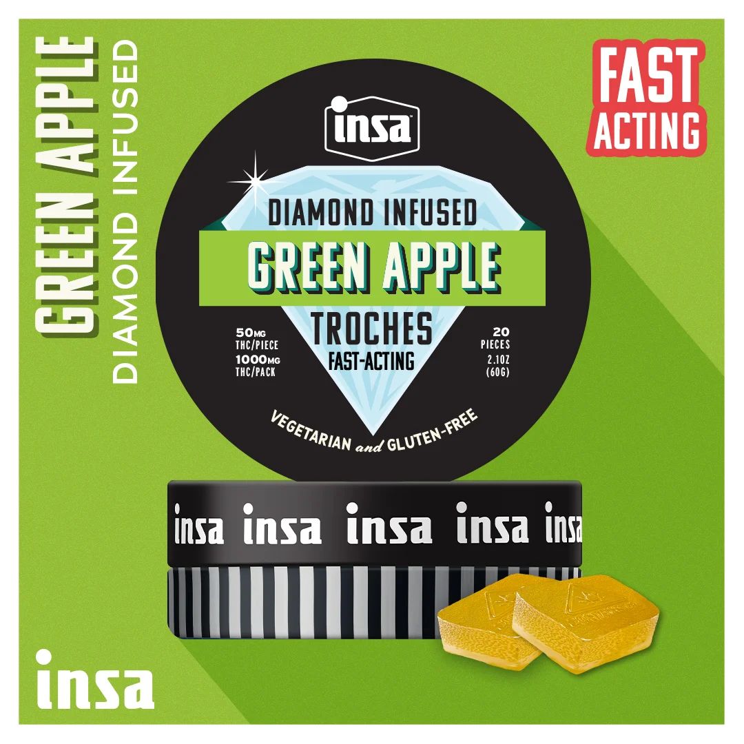 INSA Green Apple Diamond Troches, 1000mg, 20pk