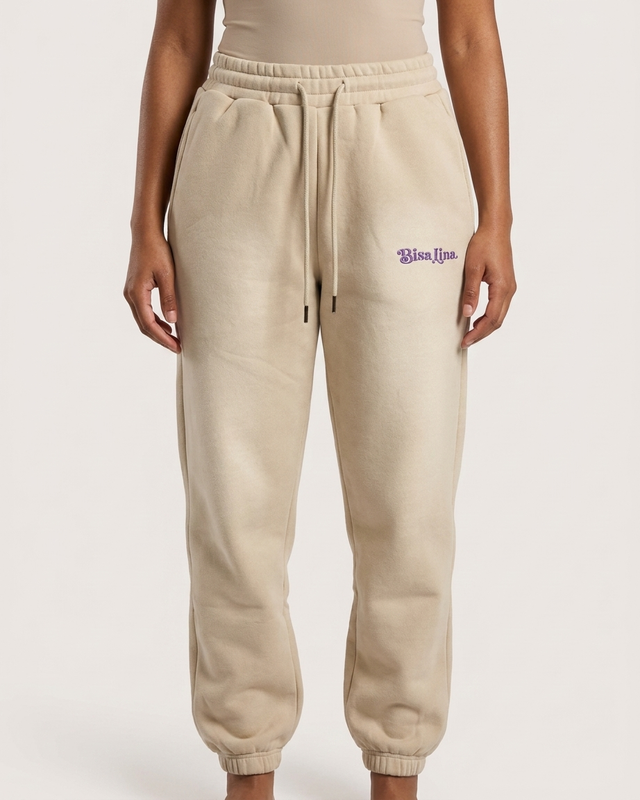Embroidered White & Purple Jogger Sweatpants Bisa Premium