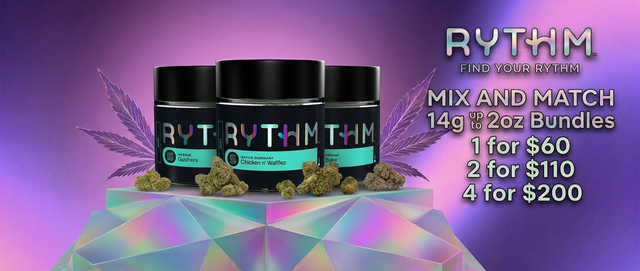 Cannabis Promo, Cannabis Sales, Cannabis Discounts, Cannabis on Sale, RYTHM 14g Bundle:  1: $60 / 2: $110 / 4: $200