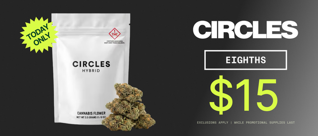 Cannabis Promo, Cannabis Sales, Cannabis Discounts, Cannabis on Sale, Circles Eighths $15 - TODAY ONLY!