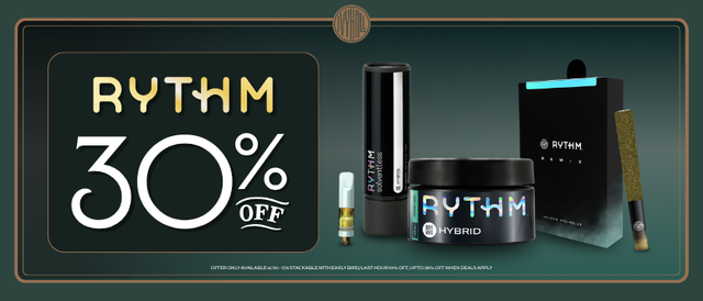 Cannabis Promo, Cannabis Sales, Cannabis Discounts, Cannabis on Sale, Rythm 30% Off!