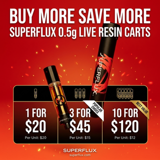 Cannabis Promo, Cannabis Sales, Cannabis Discounts, Cannabis on Sale, Buy More Save More - Superflux 0.5g Live Resin Carts 3