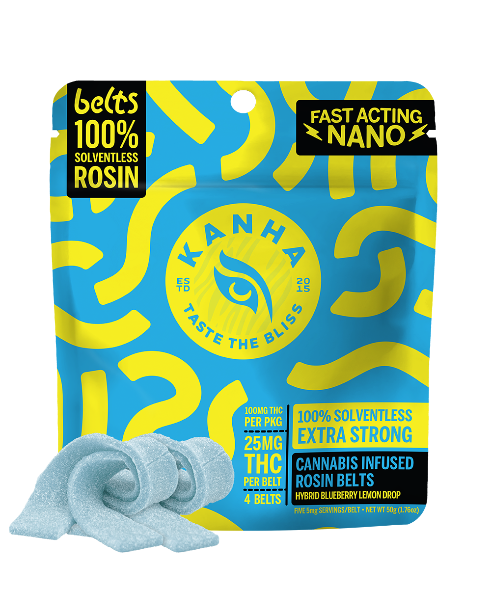 Kanha Blueberry Lemon Drop Rosin Belts Gummy Candy Edible, 100mg, 4pk