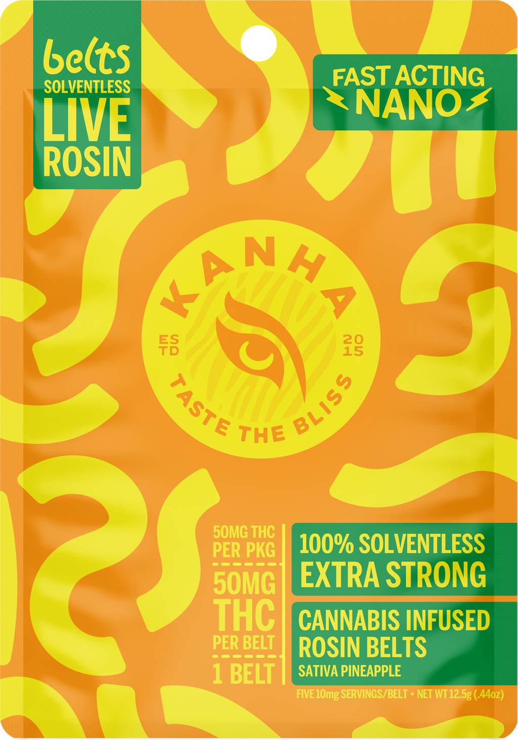 Kanha Pineapple Rosin Belt Gummy Candy Edible, 50mg, 1pk