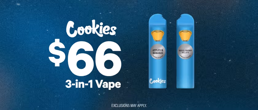Cannabis Promo, Cannabis Sales, Cannabis Discounts, Cannabis on Sale, $66 Cookies 3:1 Dual Chambers