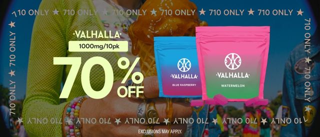 Cannabis Promo, Cannabis Sales, Cannabis Discounts, Cannabis on Sale, 70% Off Valhalla 1000mg/10pks
