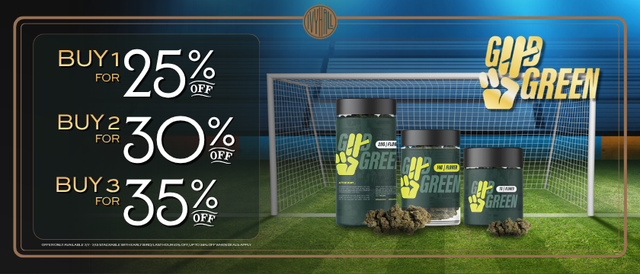 Cannabis Promo, Cannabis Sales, Cannabis Discounts, Cannabis on Sale, Good Green - Buy One get 25%, or 2 get 30%, or 3 get 35% Off