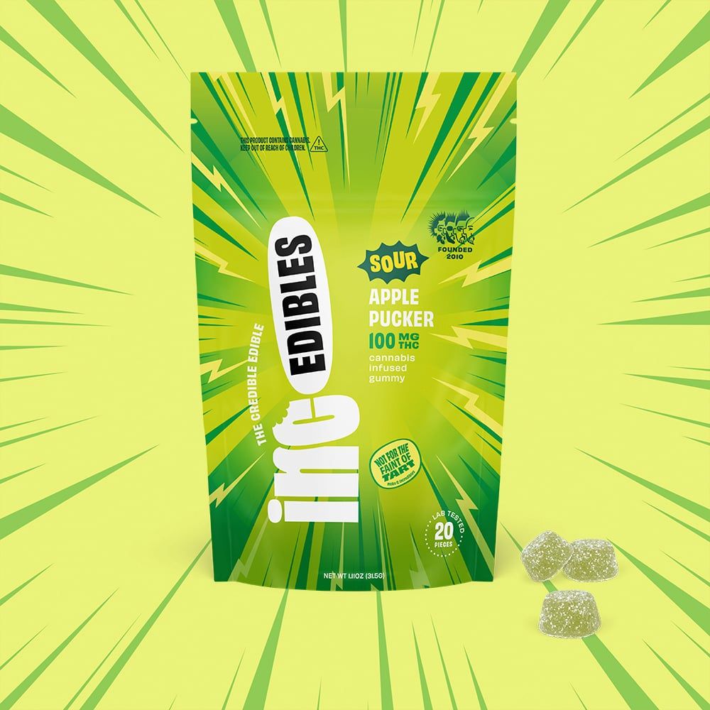 Inc.Edibles Sour Apple Pucker Gummy Candy Edible, 100mg, 20pk