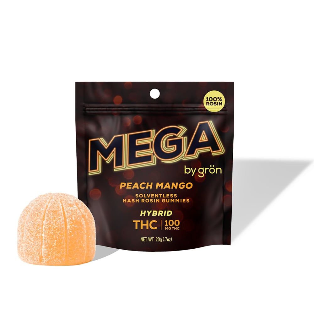 Gron Mega Peach Mango Live Rosin Gummy Candy Edible, 100mg, 1pk
