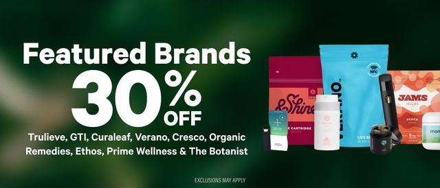 Cannabis Promo, Cannabis Sales, Cannabis Discounts, Cannabis on Sale, 30% Off Featured Brands