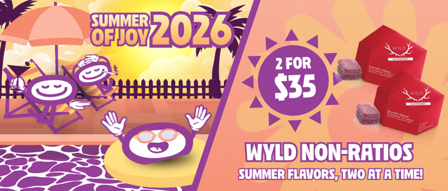 Cannabis Promo, Cannabis Sales, Cannabis Discounts, Cannabis on Sale, 2 for $35 Wyld Non-Ratio Edibles