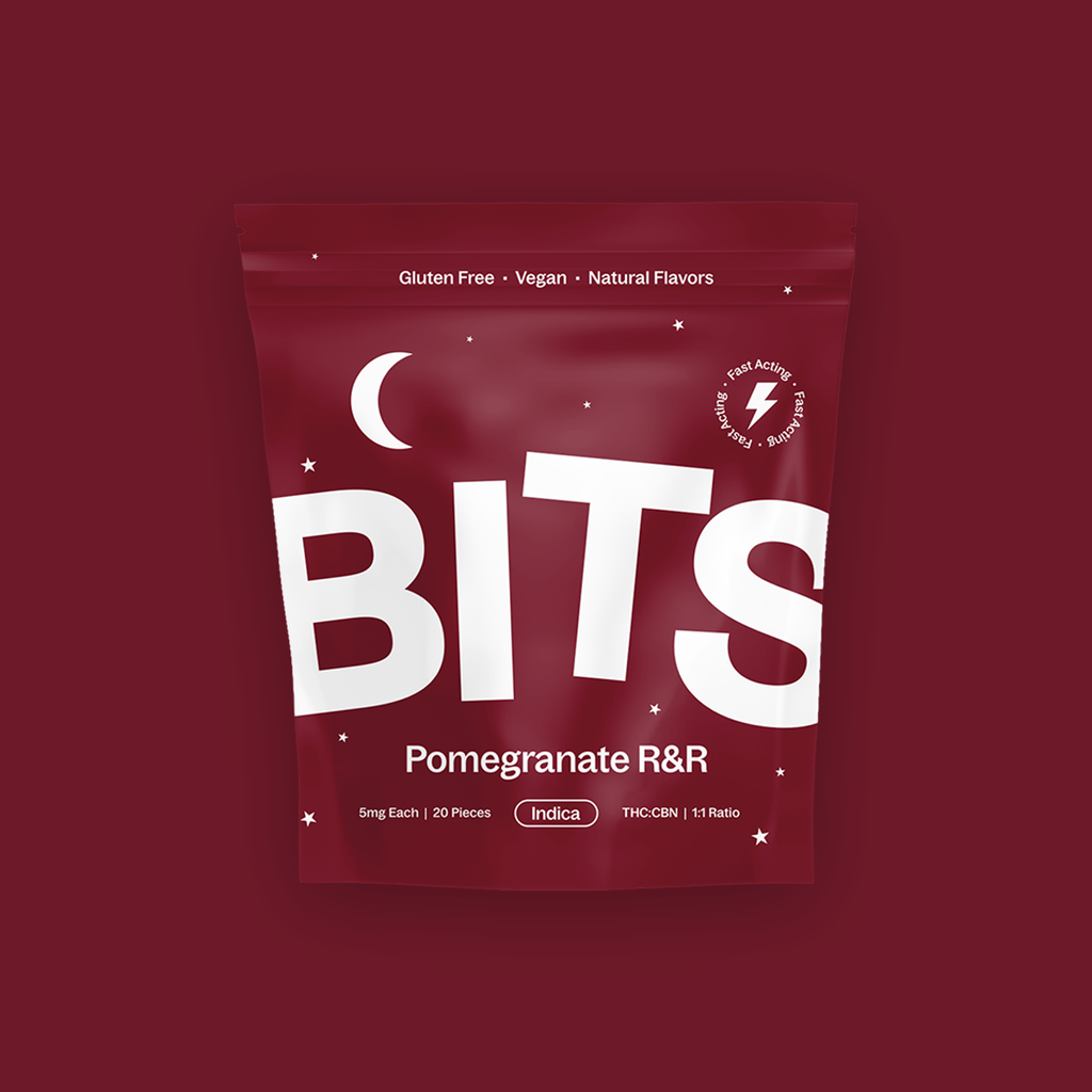 BITS Pomegranate R&R 1:1 THC:CBN Gummy Candy Edible, 100mg, 20pk