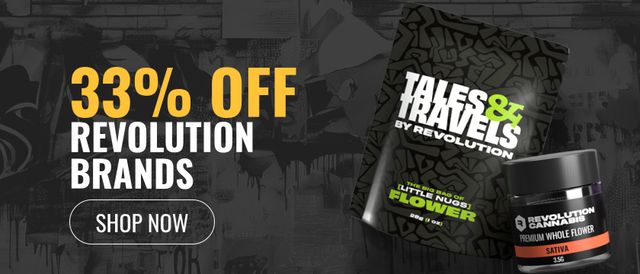 Cannabis Promo, Cannabis Sales, Cannabis Discounts, Cannabis on Sale, 33% Off Revolution and Tales & Travels