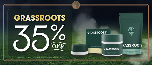 Cannabis Promo, Cannabis Sales, Cannabis Discounts, Cannabis on Sale, Grassroots 35% Off!