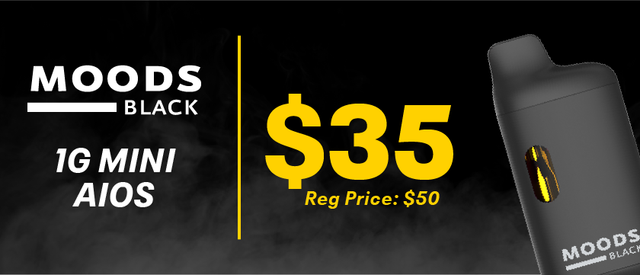 Cannabis Promo, Cannabis Sales, Cannabis Discounts, Cannabis on Sale, $35 | MOODS BLK AIO 1g