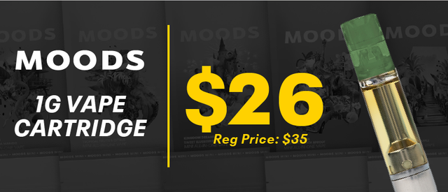 Cannabis Promo, Cannabis Sales, Cannabis Discounts, Cannabis on Sale, $26 | MOODS 1g Carts