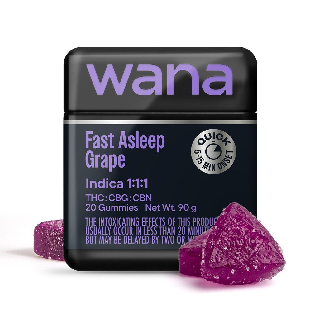Wana Fast Asleep Grape 1:1:1 THC:CBG:CBN Gummy Candy Edible, 100mg, 20pk