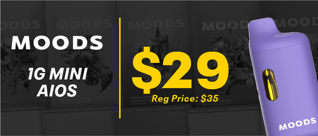 Cannabis Promo, Cannabis Sales, Cannabis Discounts, Cannabis on Sale, $29 | MOODS AIO 1g