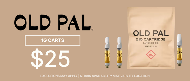 Cannabis Promo, Cannabis Sales, Cannabis Discounts, Cannabis on Sale, Old Pal 1G Carts $25 - TODAY ONLY!
