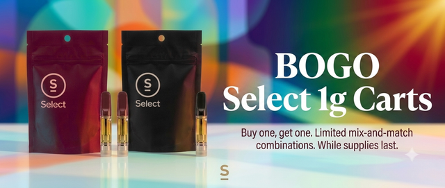 Cannabis Promo, Cannabis Sales, Cannabis Discounts, Cannabis on Sale, BOGO Select 1g Carts