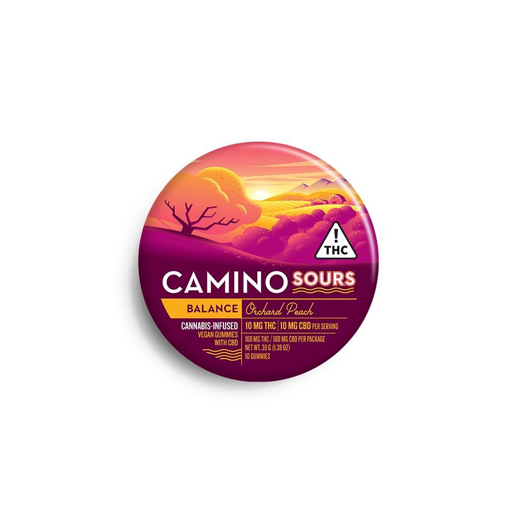 Camino Orchard Peach 1:1 CBD:THC Gummy Candy Edible, 100mg, 10pk