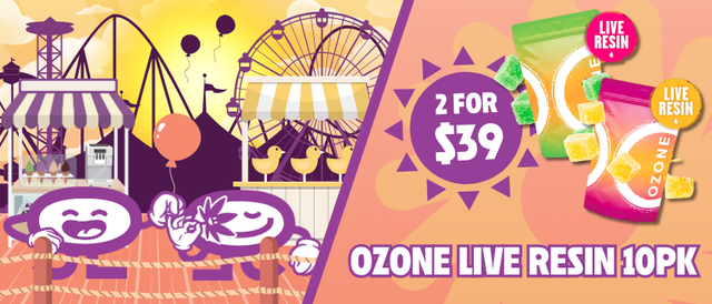 Cannabis Promo, Cannabis Sales, Cannabis Discounts, Cannabis on Sale, 2 for $39 Ozone 10 Pack Live Resin Edibles