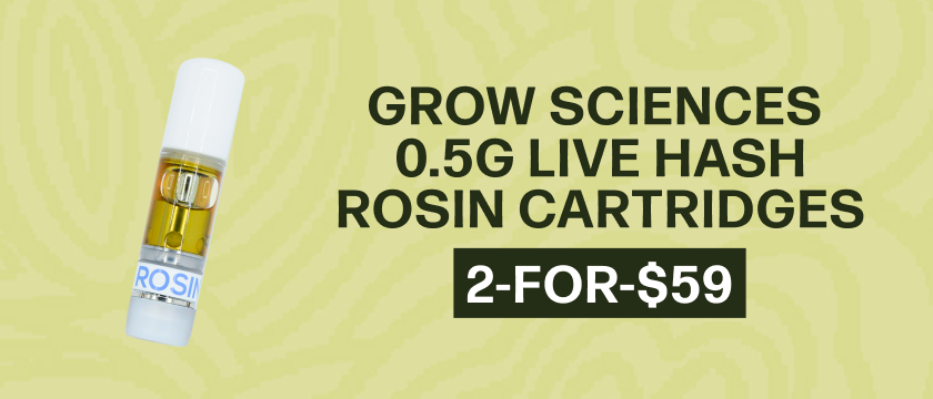 2-for-$59 Grow Sciences Live Hash Rosin 0.5g Cartridges