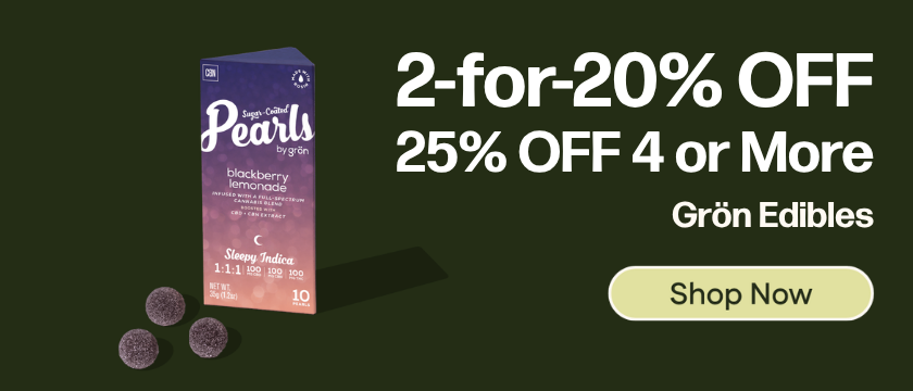 2-for-20% OFF or 25% OFF 4+ Grön Edibles